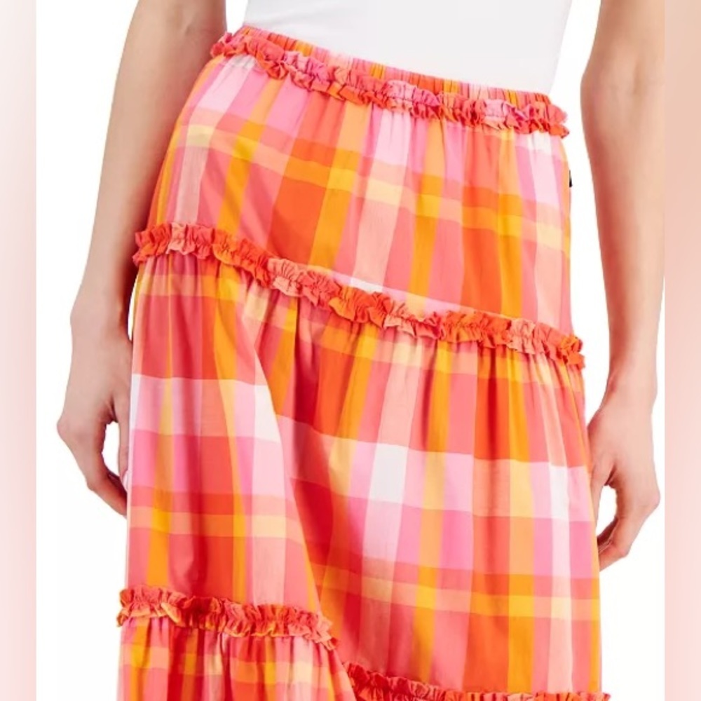 New
Women's Cotton Plaid-Print Ruffle-Trim Maxi Skirt